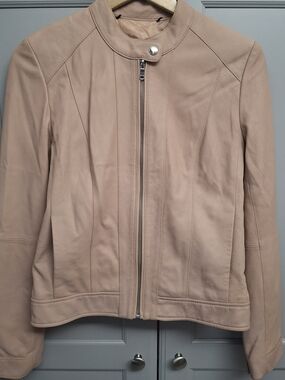 Cole Haan Dusty Blush Leather Jacket Pockets Zipper